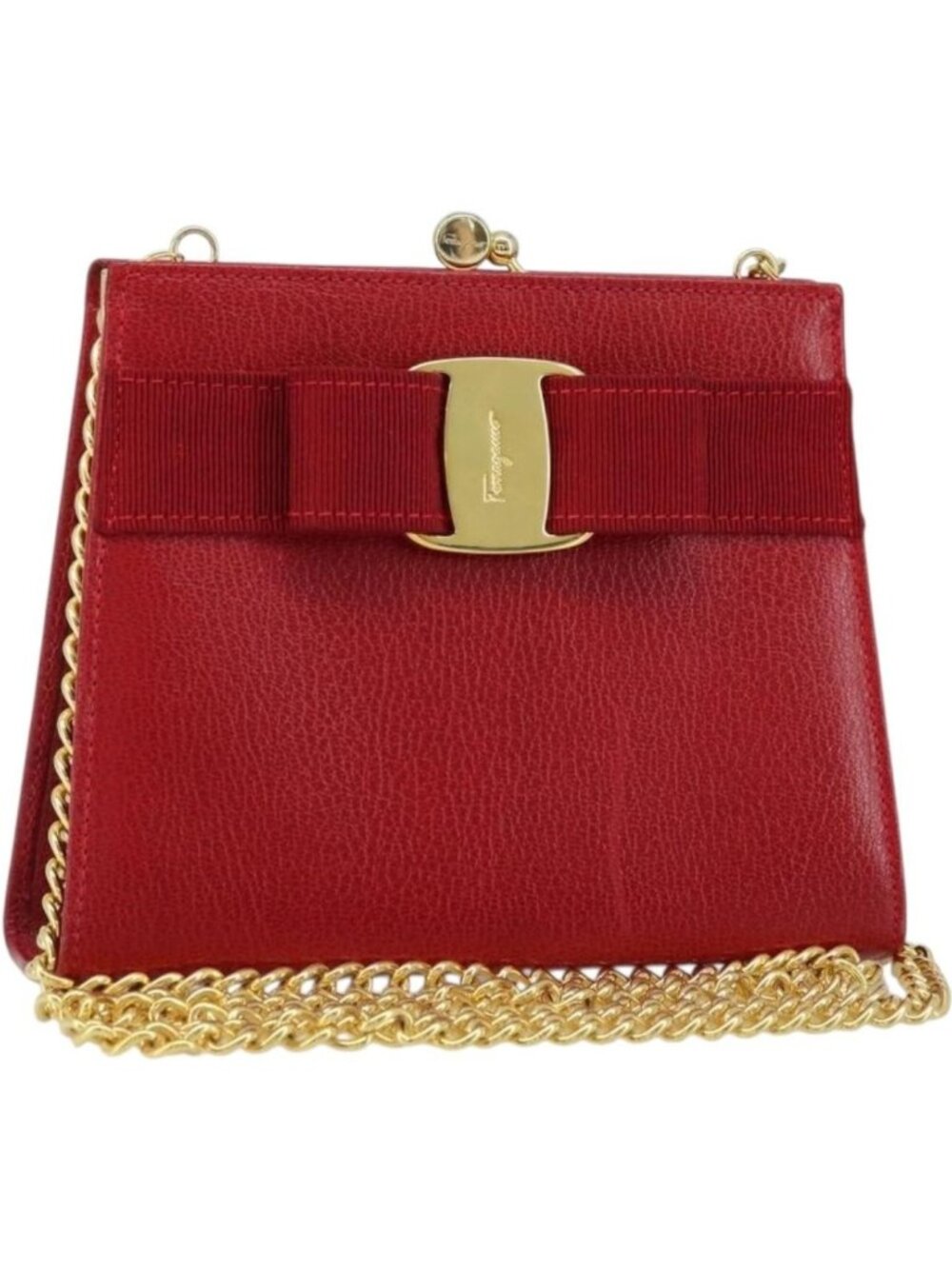 Salvatore Ferragamo Vala Chain Shoulder Bag Leather Red Gold